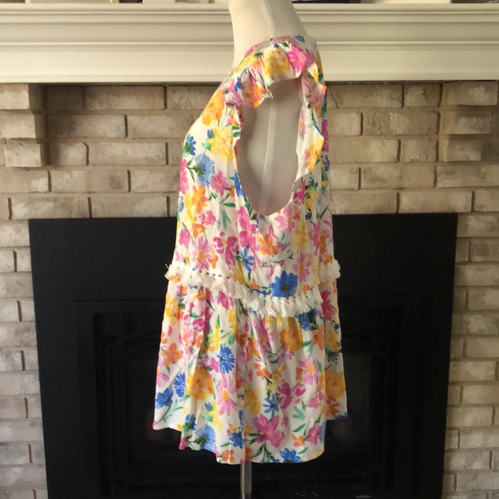 Andree by Unit Multi Color Floral Fringe Ruffle Sleeve Babydoll Top size 1X - Picture 5 of 11